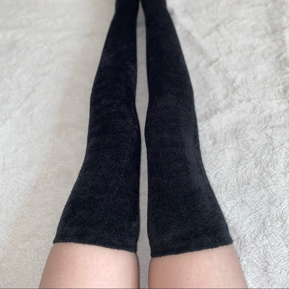 BLACK FUZZY SOFT THIGH HIGH OVER KNEE STOCKING SOCKS